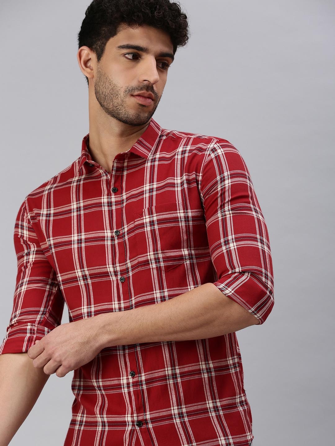 

SHOWOFF Men Comfort Tartan Checked Casual Shirt, Maroon