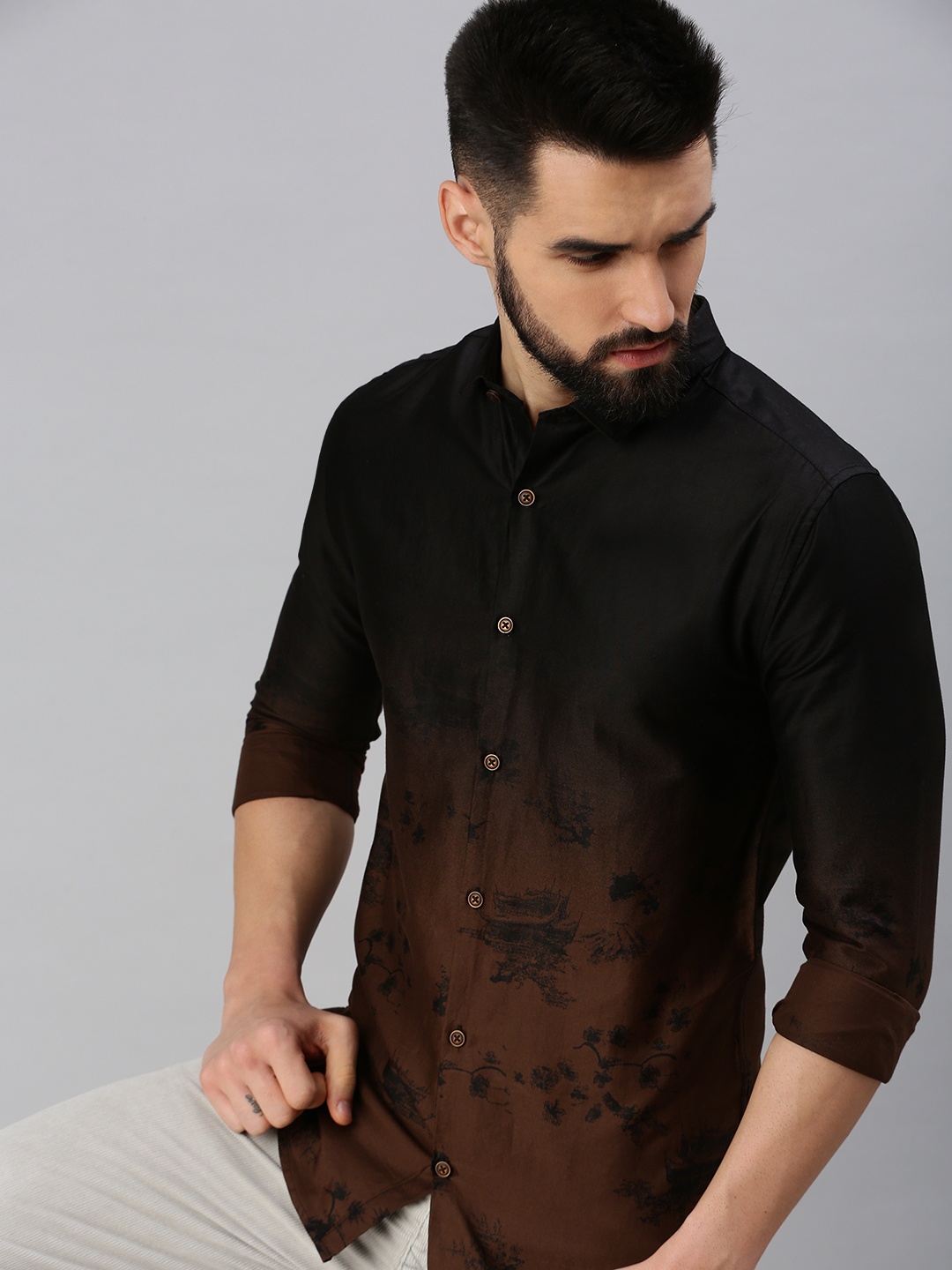

SHOWOFF Men Comfort Ombre Casual Shirt, Coffee brown