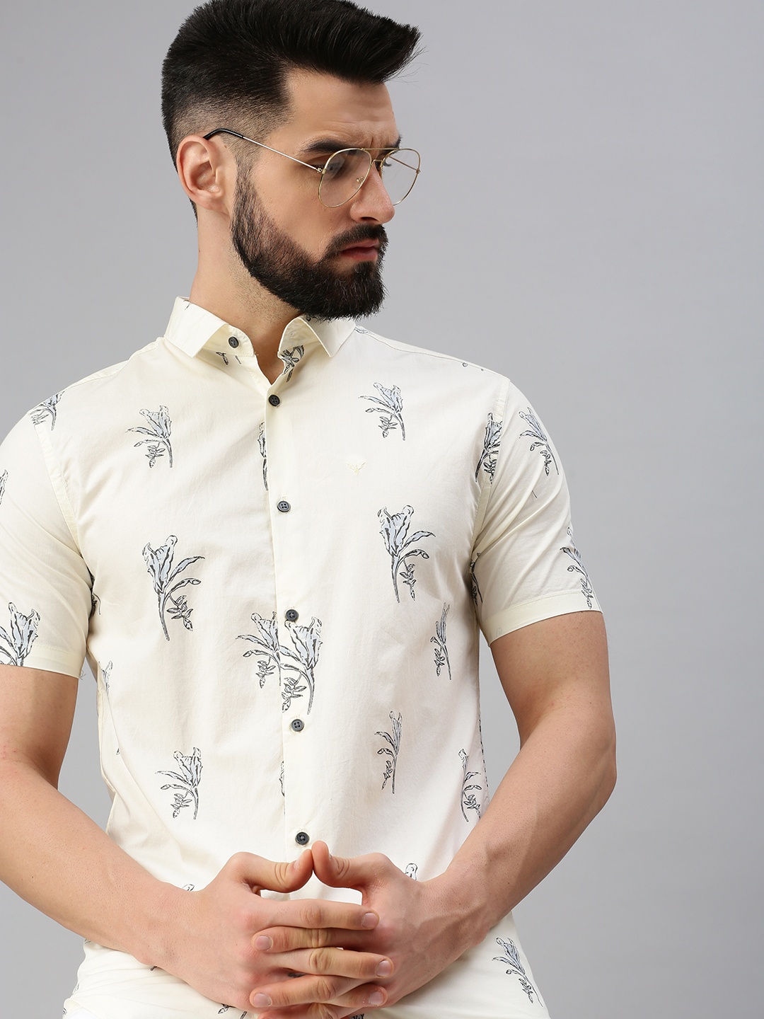 

SHOWOFF Men Comfort Printed Casual Shirt, Cream