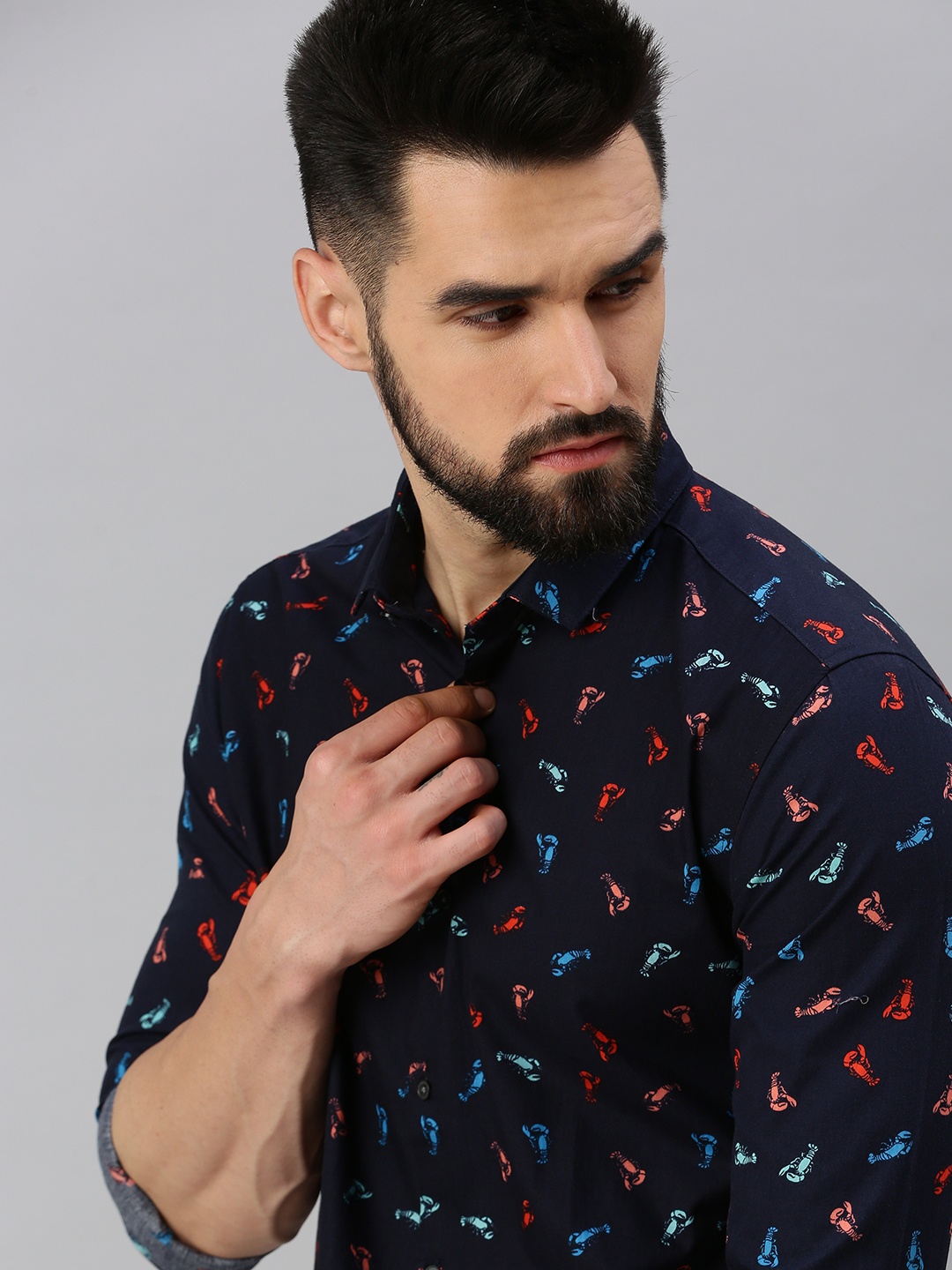 

SHOWOFF Men Comfort Printed Casual Shirt, Navy blue