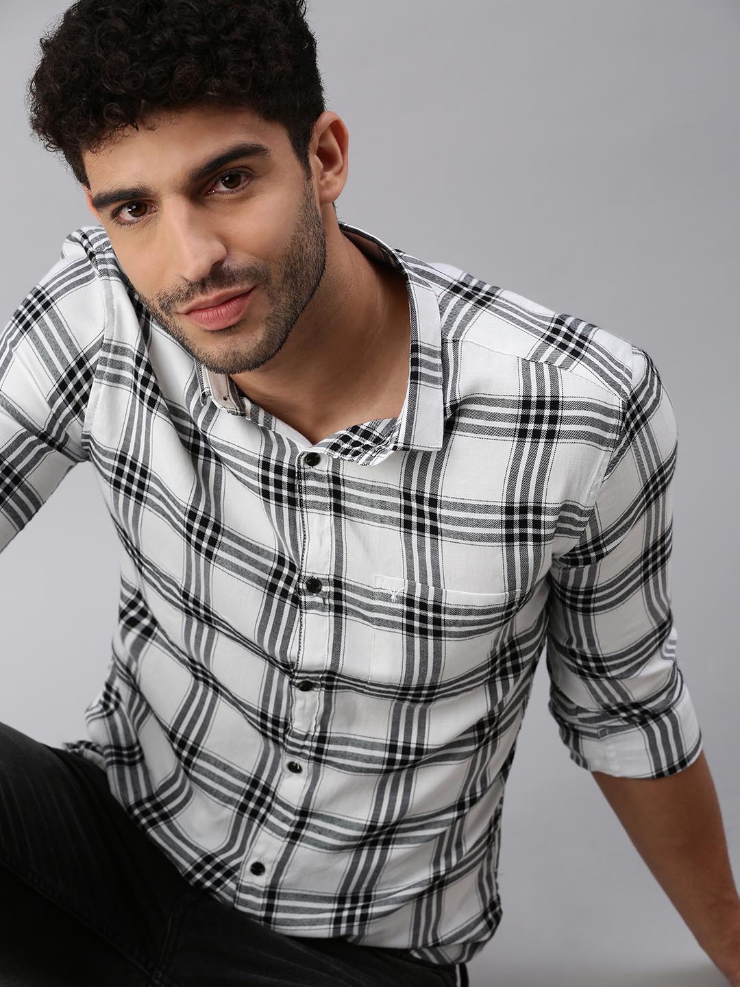 

SHOWOFF Men Comfort Tartan Checked Casual Shirt, White