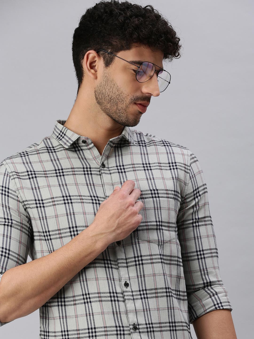 

SHOWOFF Men Comfort Tartan Checked Casual Shirt, Grey