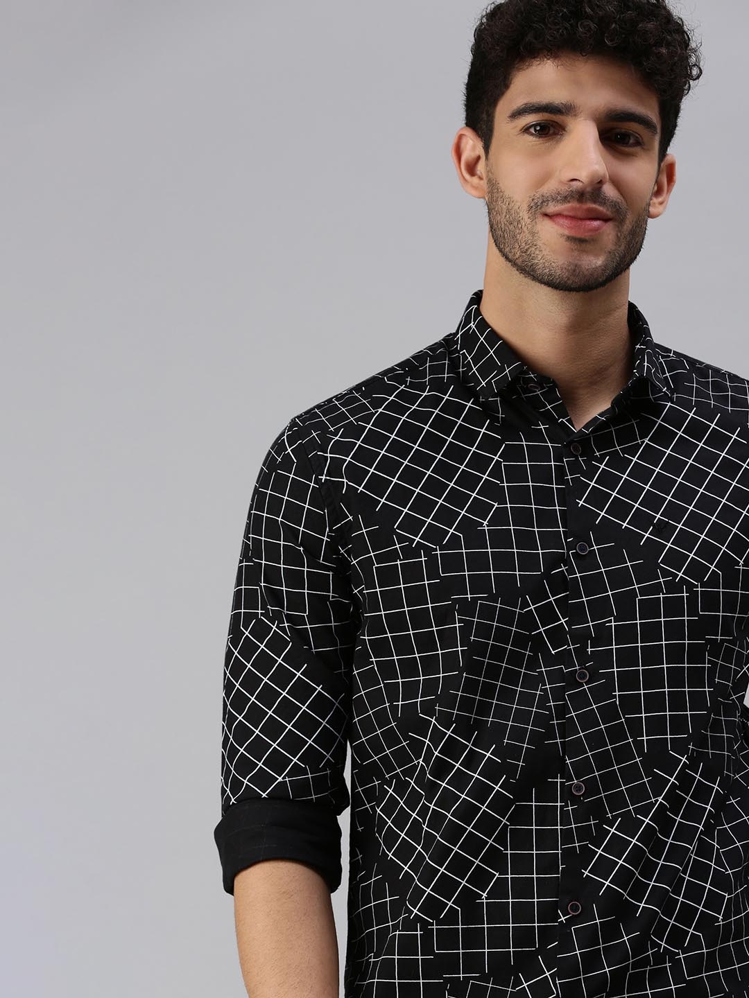 

SHOWOFF Men Comfort Grid Tattersall Checked Casual Shirt, Black