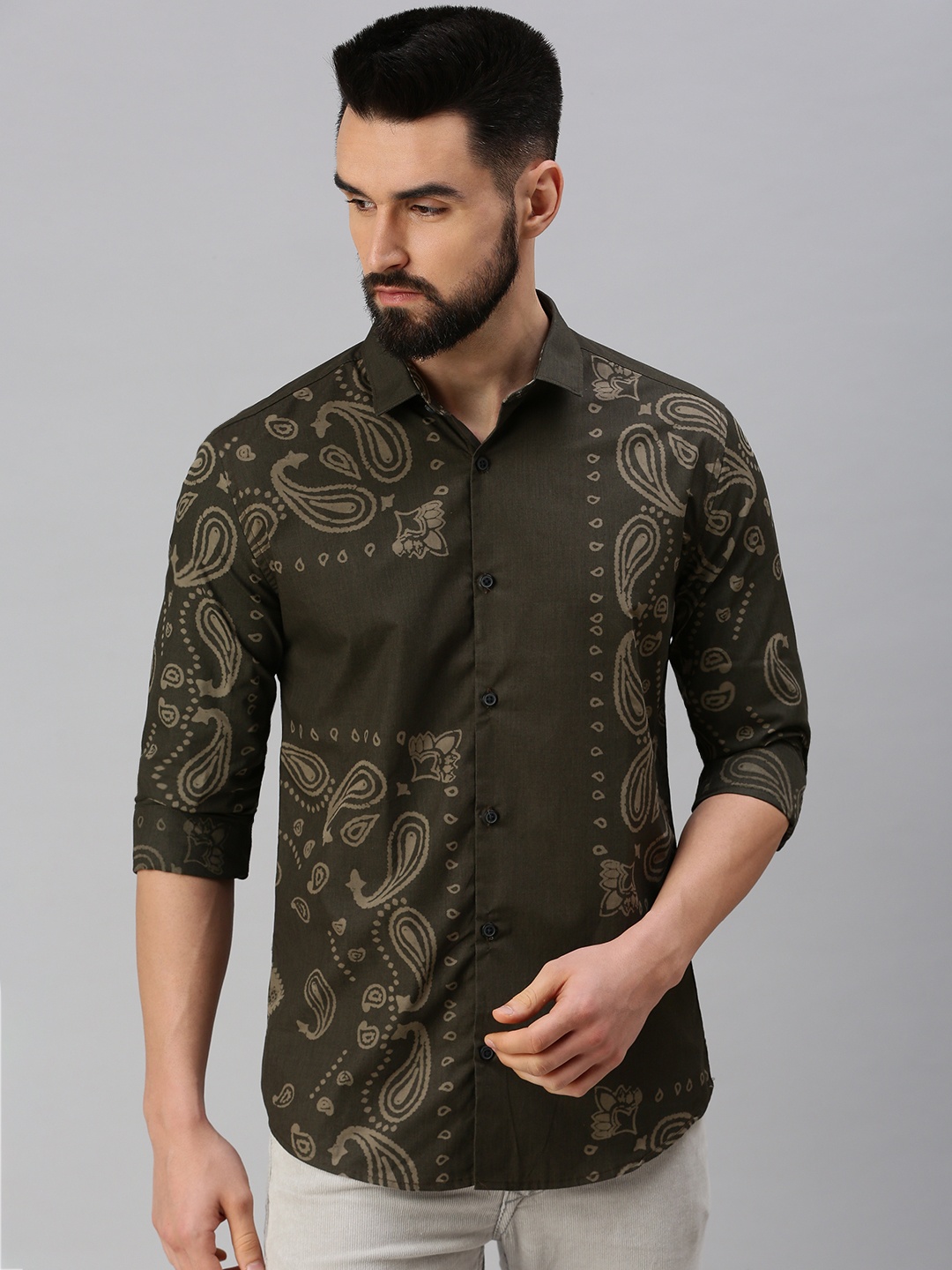 

SHOWOFF Men Comfort Printed Casual Shirt, Olive