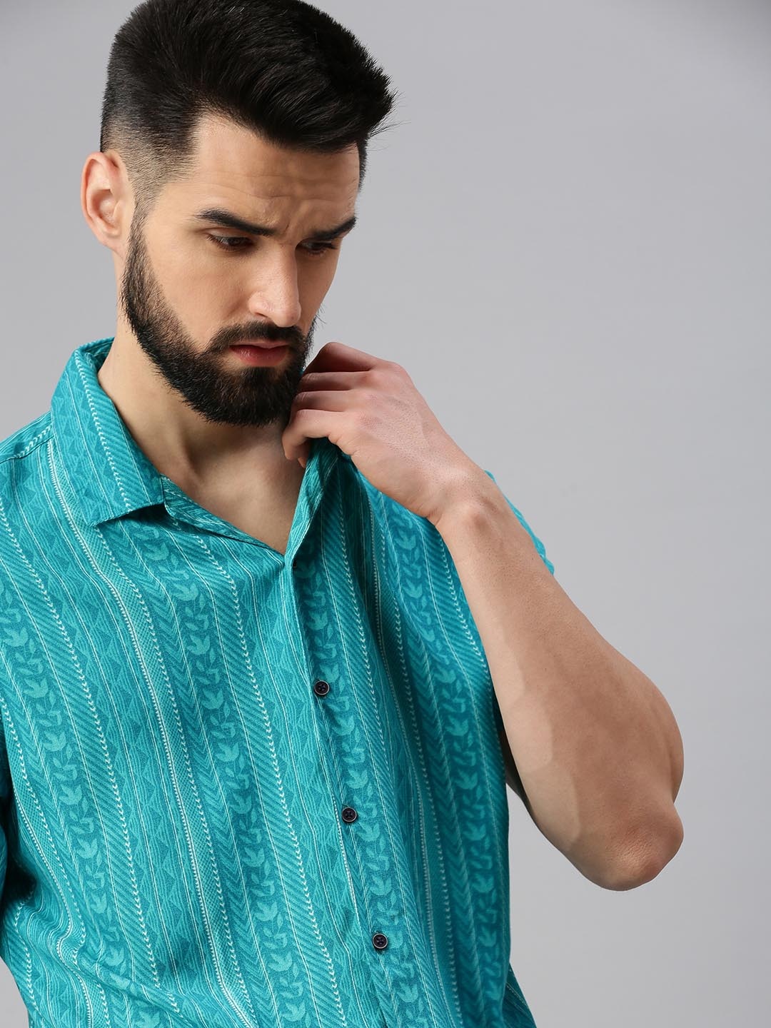 

SHOWOFF Men Comfort Printed Casual Shirt, Turquoise blue