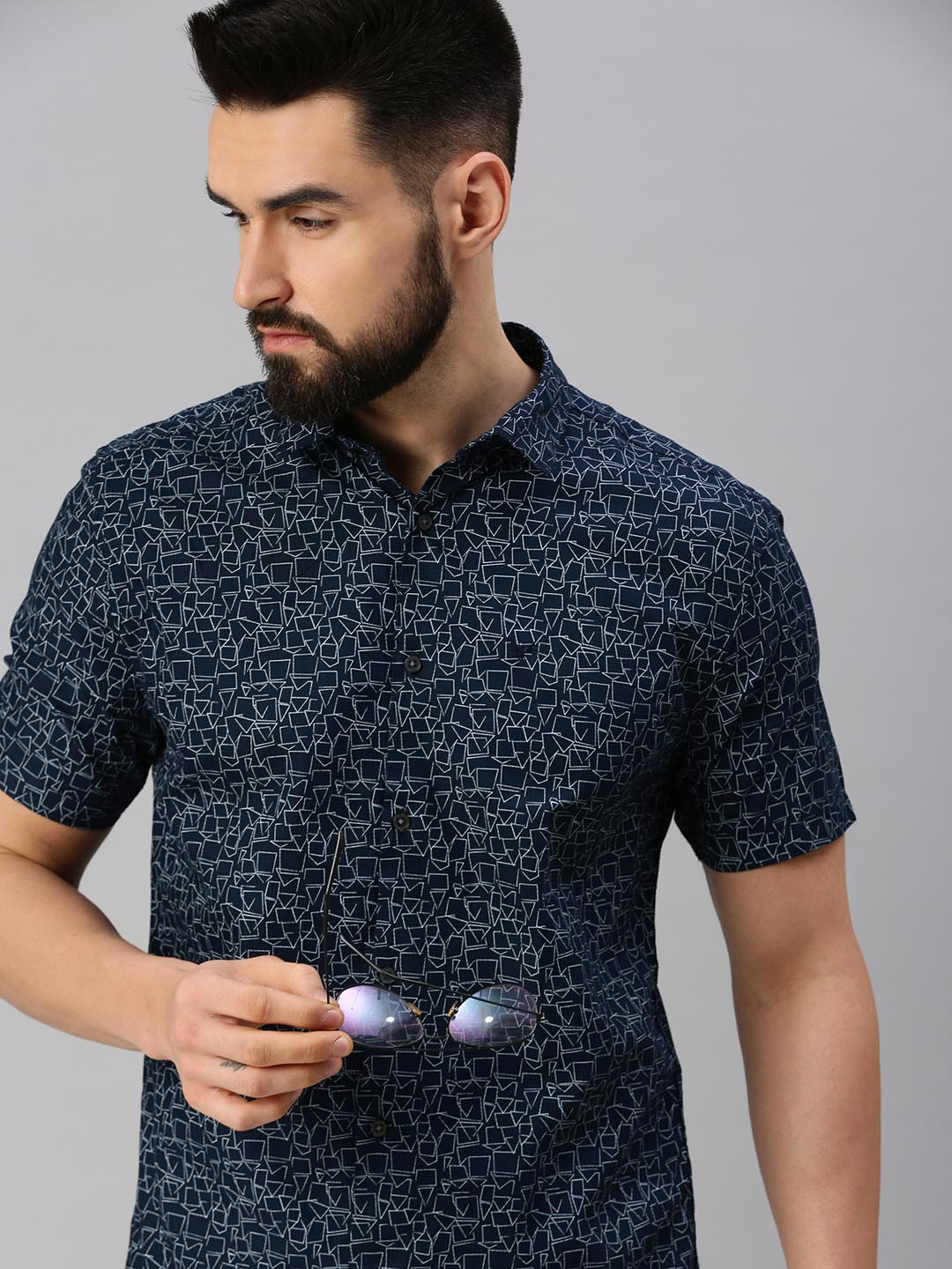 

SHOWOFF Men Comfort Printed Casual Shirt, Navy blue