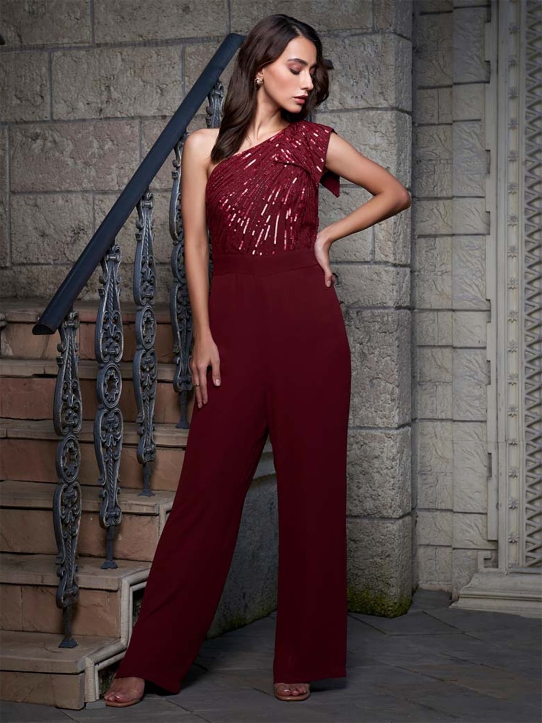 

Style Island Women Maroon Basic Jumpsuit with Embellished