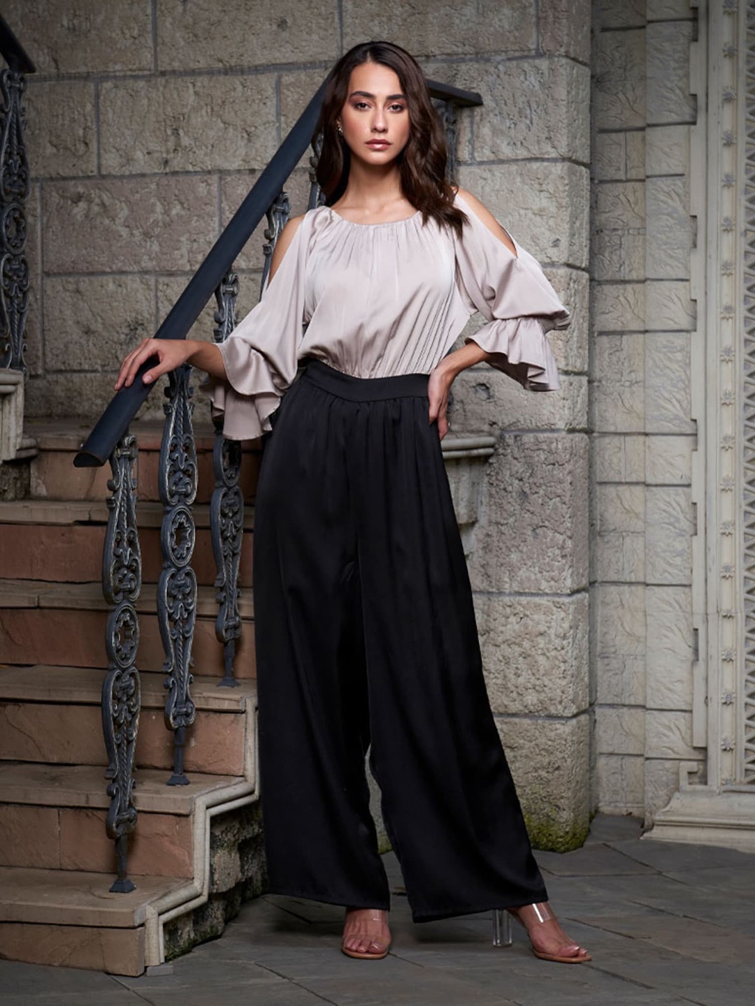 

Style Island Women Black & Grey Colourblocked Basic Jumpsuit with Ruffles