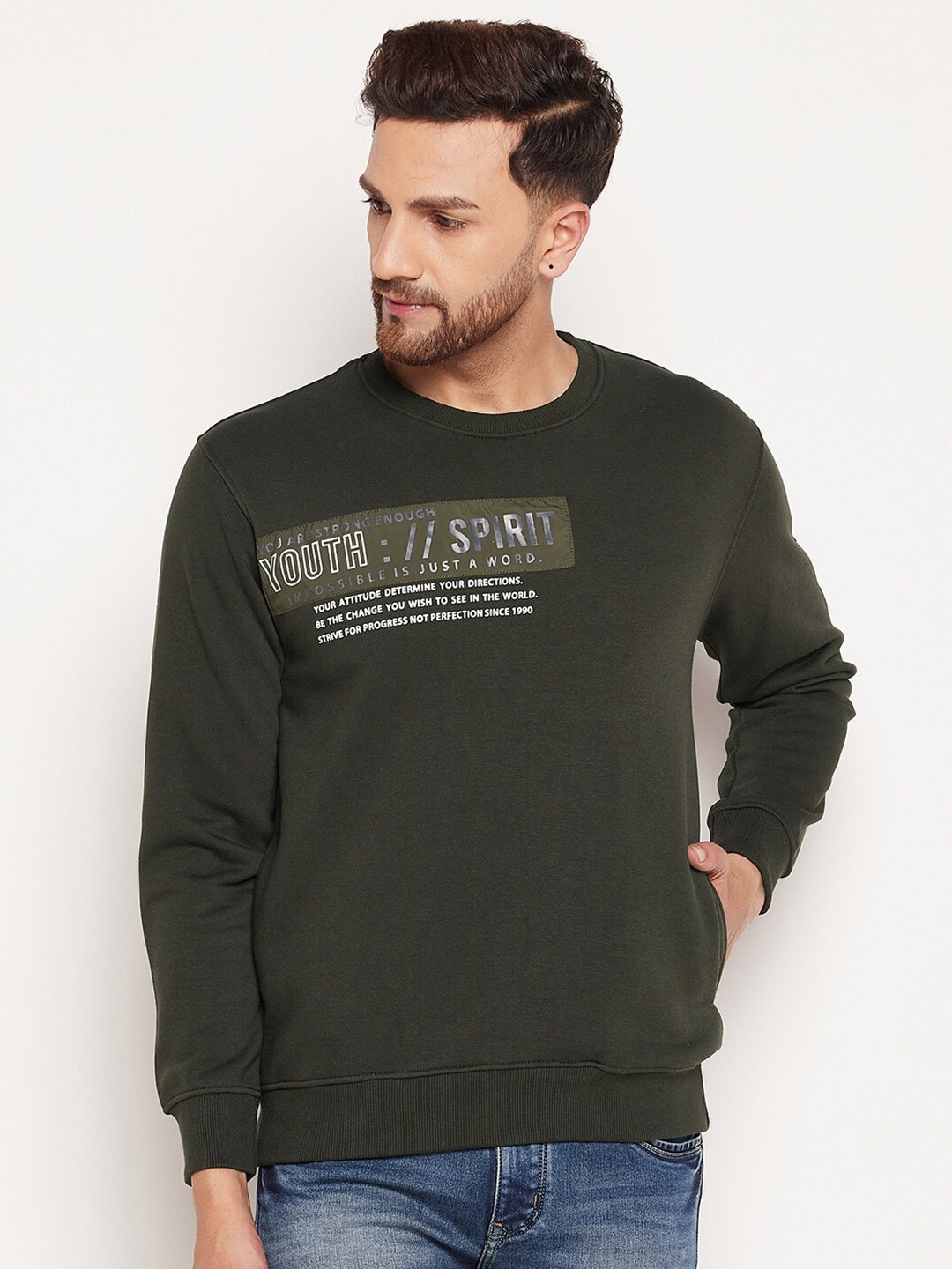 

Duke Men Green Printed Sweatshirt
