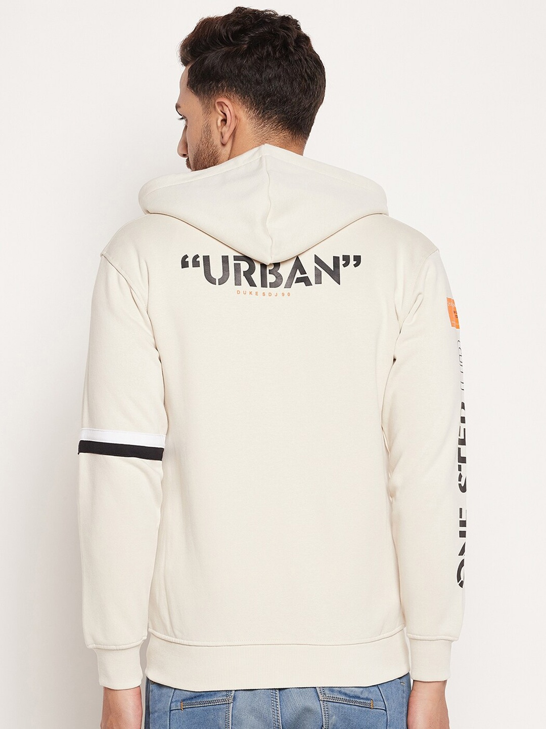 

Duke Men Beige Colourblocked Hooded Sweatshirt