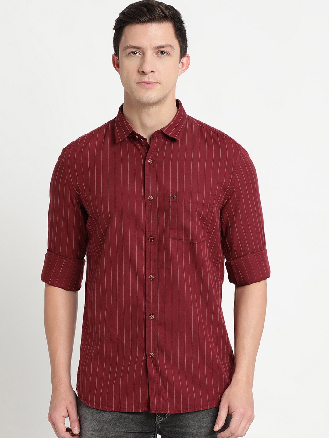 

Turtle Men Maroon Slim Fit Striped Cotton Casual Shirt