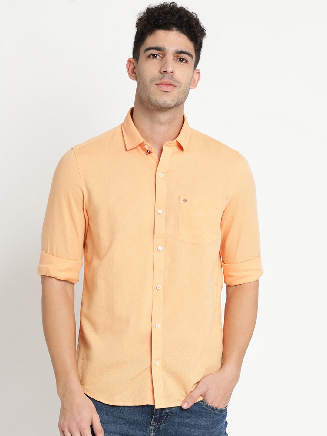 

Turtle Men Peach-Coloured Slim Fit Casual Shirt