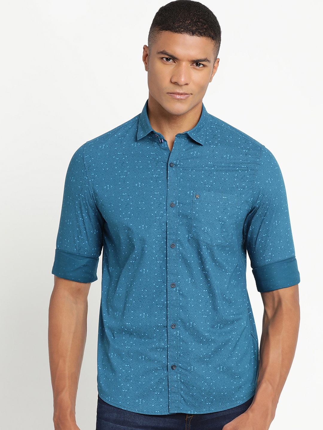 

Turtle Men Blue Slim Fit Printed Cotton Casual Shirt