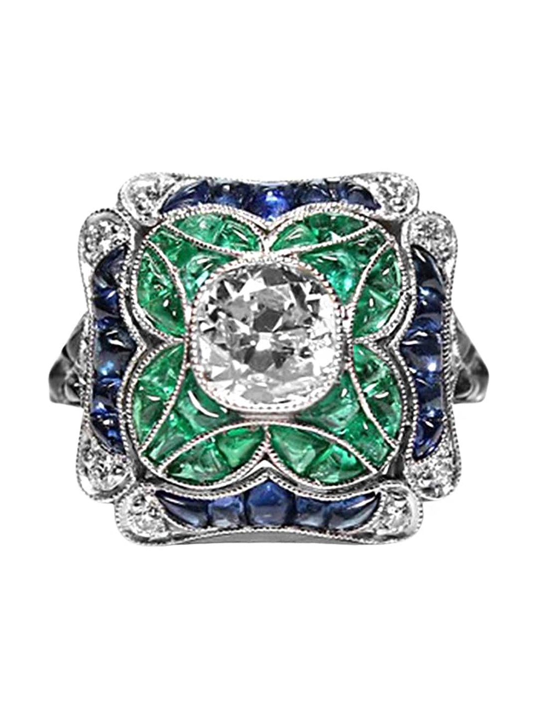 

Unwind by Yellow Chimes Blue and Green Crystals Square Shaped Finger Ring