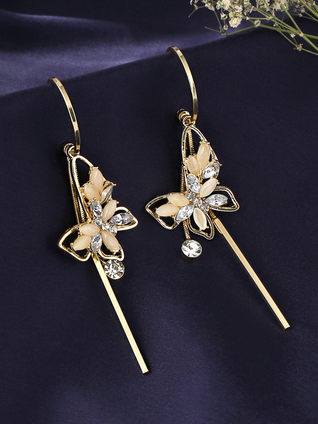 

Unwind by Yellow Chimes Women Gold-Plated Butterfly Designed Crystal Studded Drop Earrings