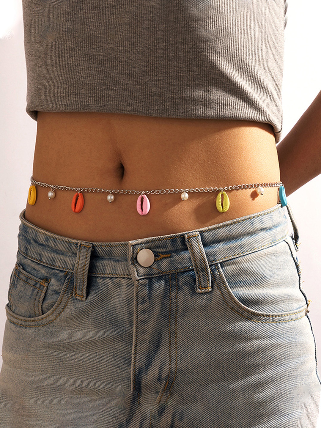 

Unwind by Yellow Chimes Silver & Yellow Pearl Drop Beach Wear Designed Waist Chain