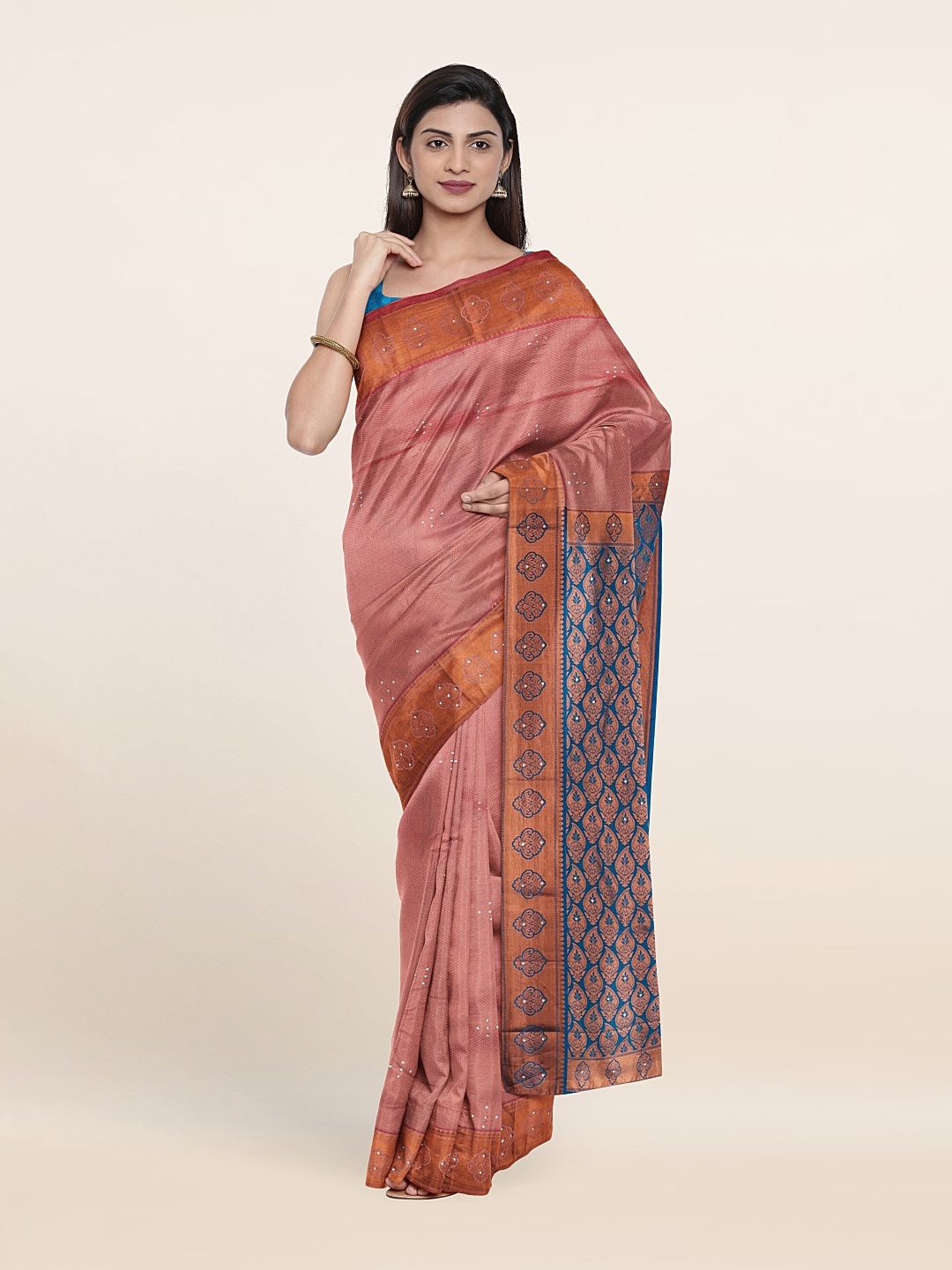 

Pothys Mauve & Copper-Toned Woven Design Beads And Stones Pure Silk Saree