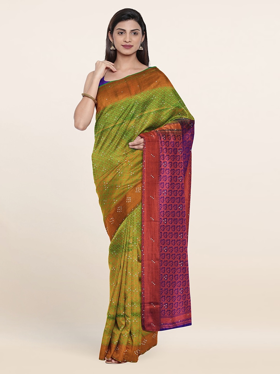 

Pothys Green & Violet Woven Design Zari Pure Silk Saree