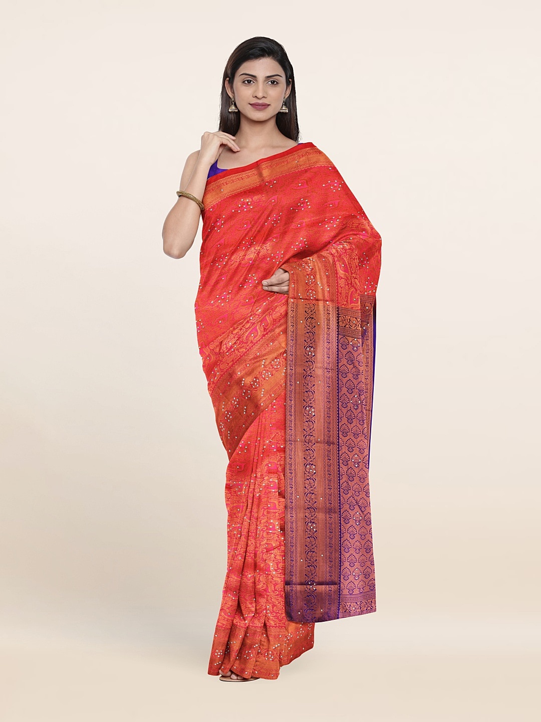 

Pothys Pink & Purple Ethnic Motifs Zari Pure Silk Saree