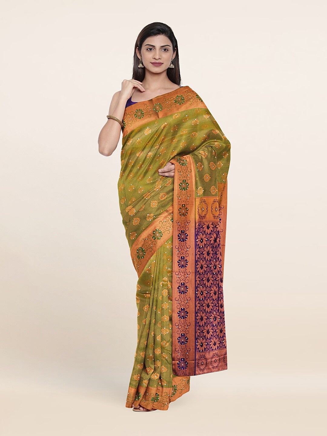 

Pothys Green & Blue Ethnic Motifs Zari Pure Silk Saree