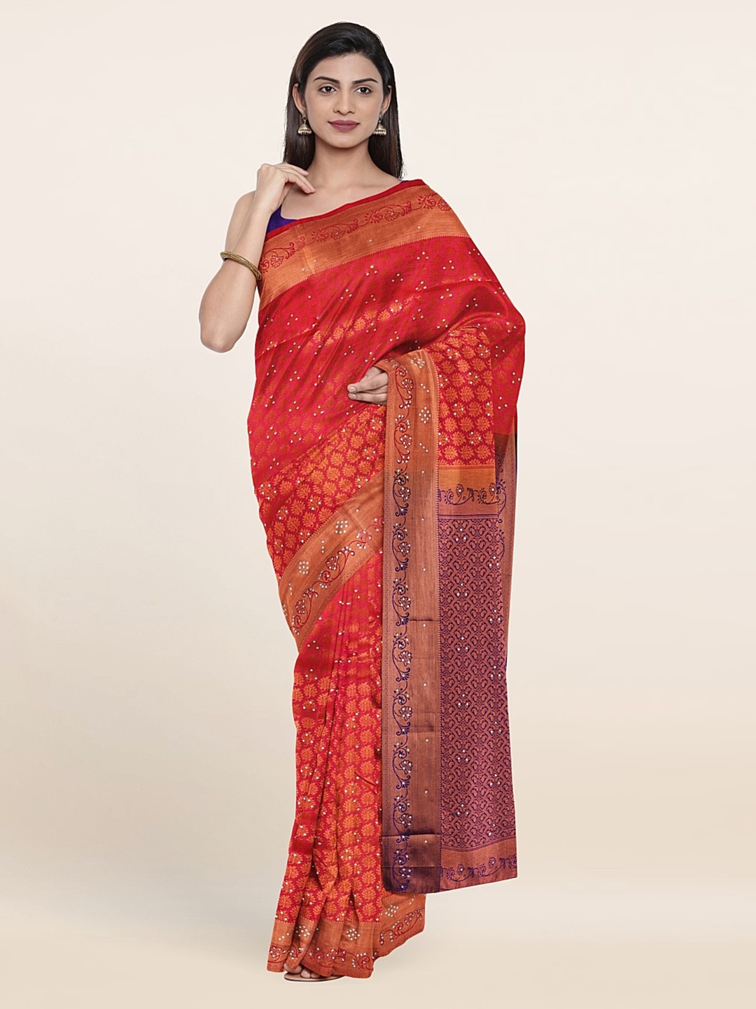 

Pothys Pink & Copper-Toned Woven Design Zari Pure Silk Saree