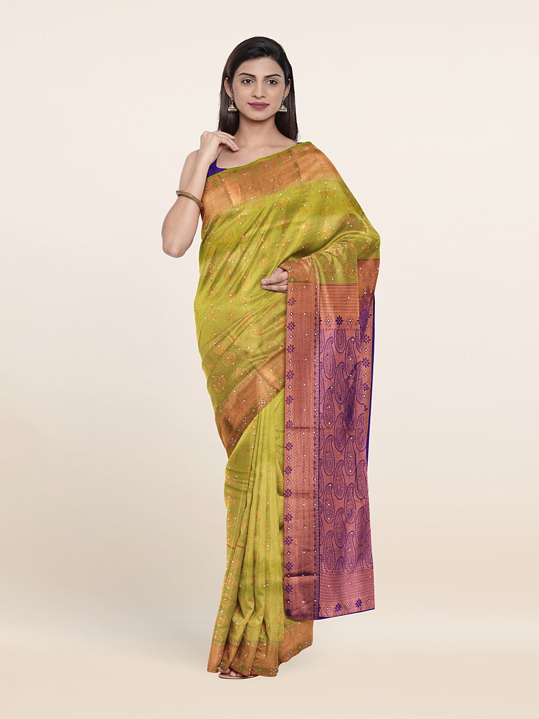 

Pothys Green & Purple Woven Design Zari Pure Silk Saree