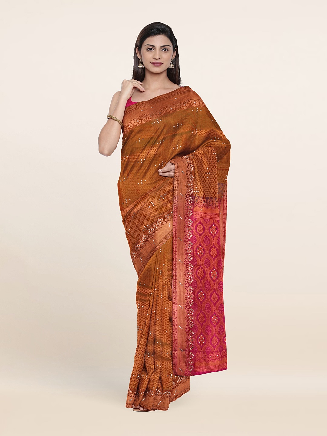 

Pothys Rust & Pink Woven Design Zari Pure Silk Saree