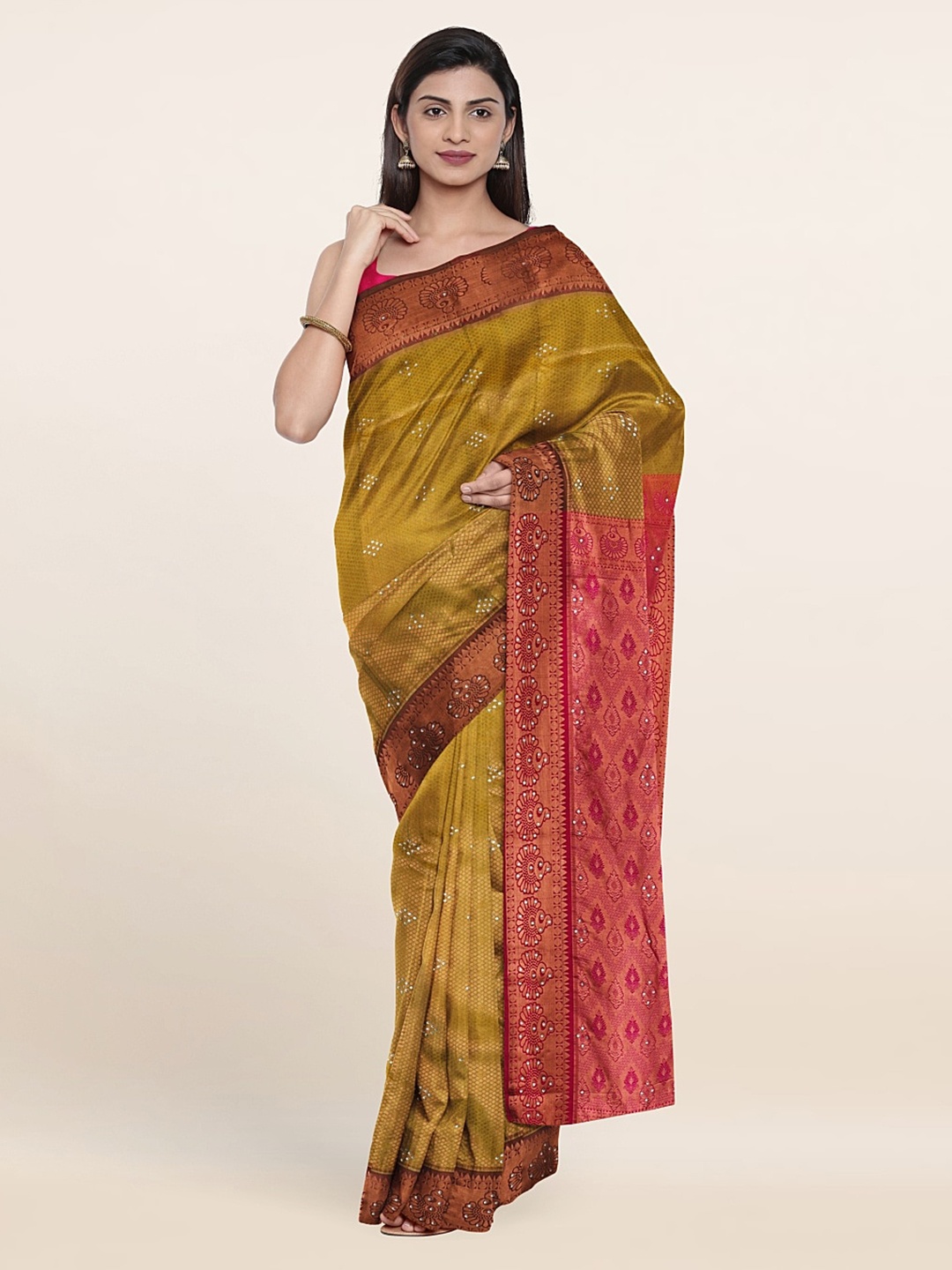 

Pothys Green & Pink Woven Design Zari Pure Silk Saree