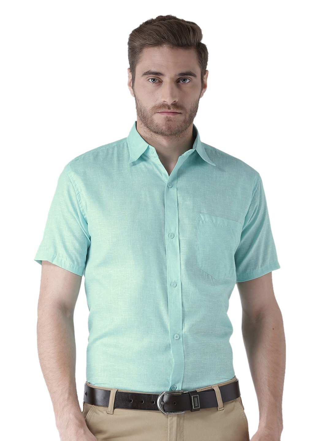 

RIAG Men Turquoise Blue Half Sleeves Regular-Fit Formal Shirt