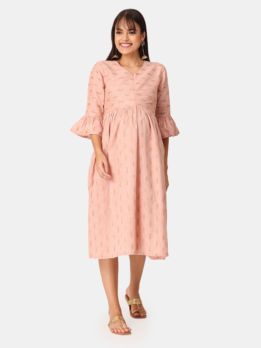 

The Mom Store Peach-Coloured Maternity Midi Dress