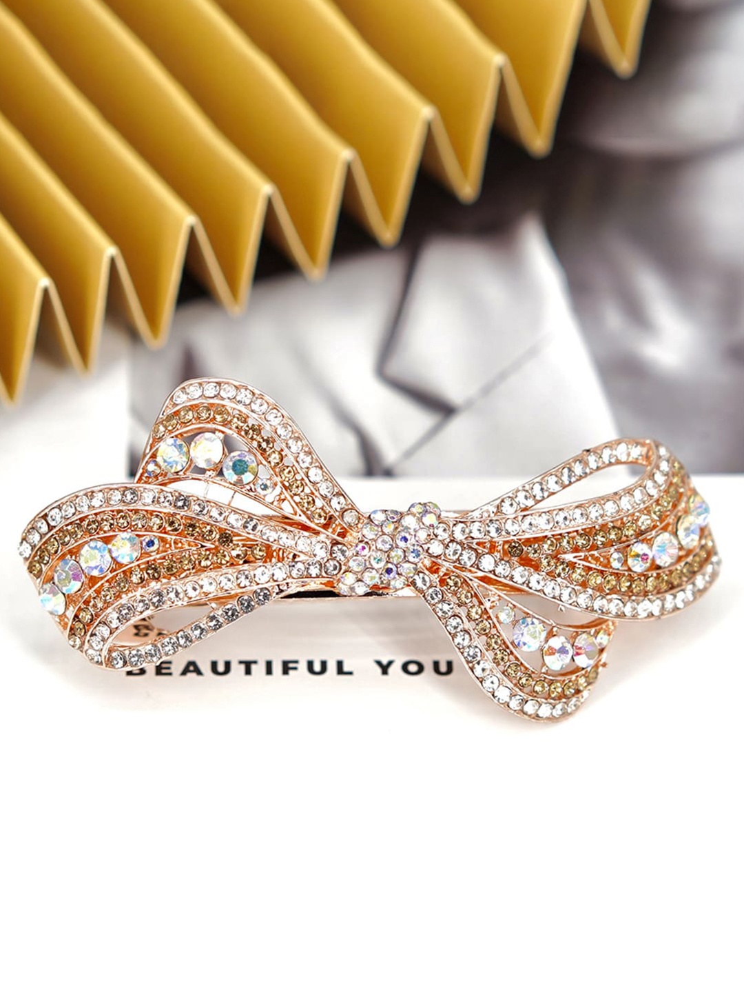 

Yellow Chimes Women Beaded French Barrette, Gold