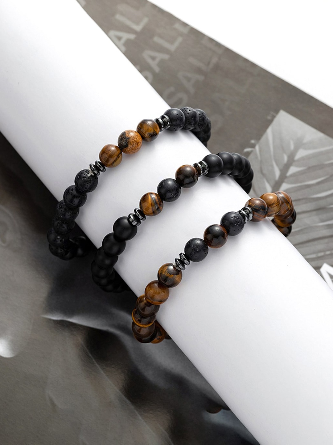 

Yellow Chimes Women Set of 3 Black & Brown Brass Bracelet