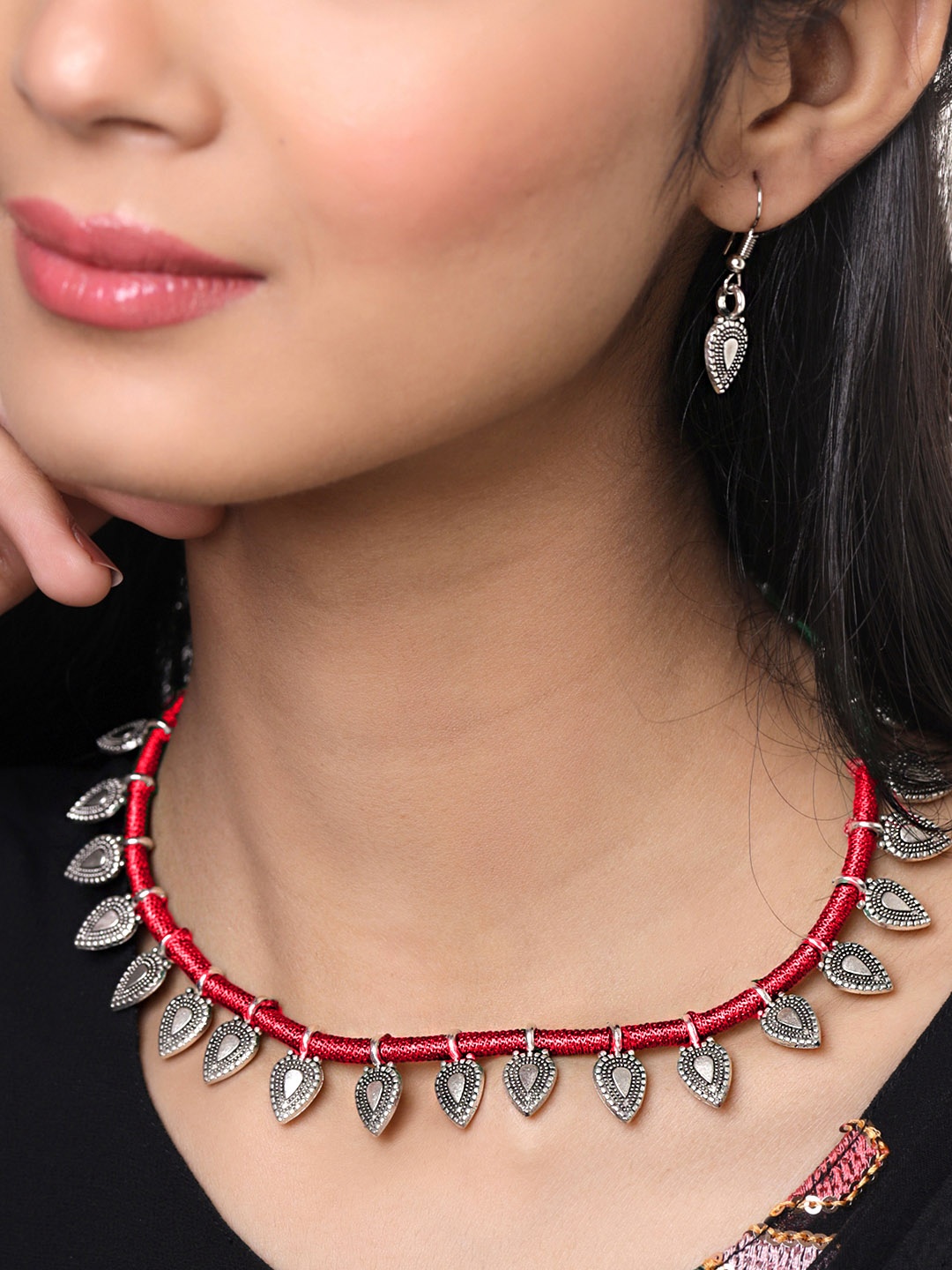 

Yellow Chimes Silver Plated Oxidized Jewellery Set