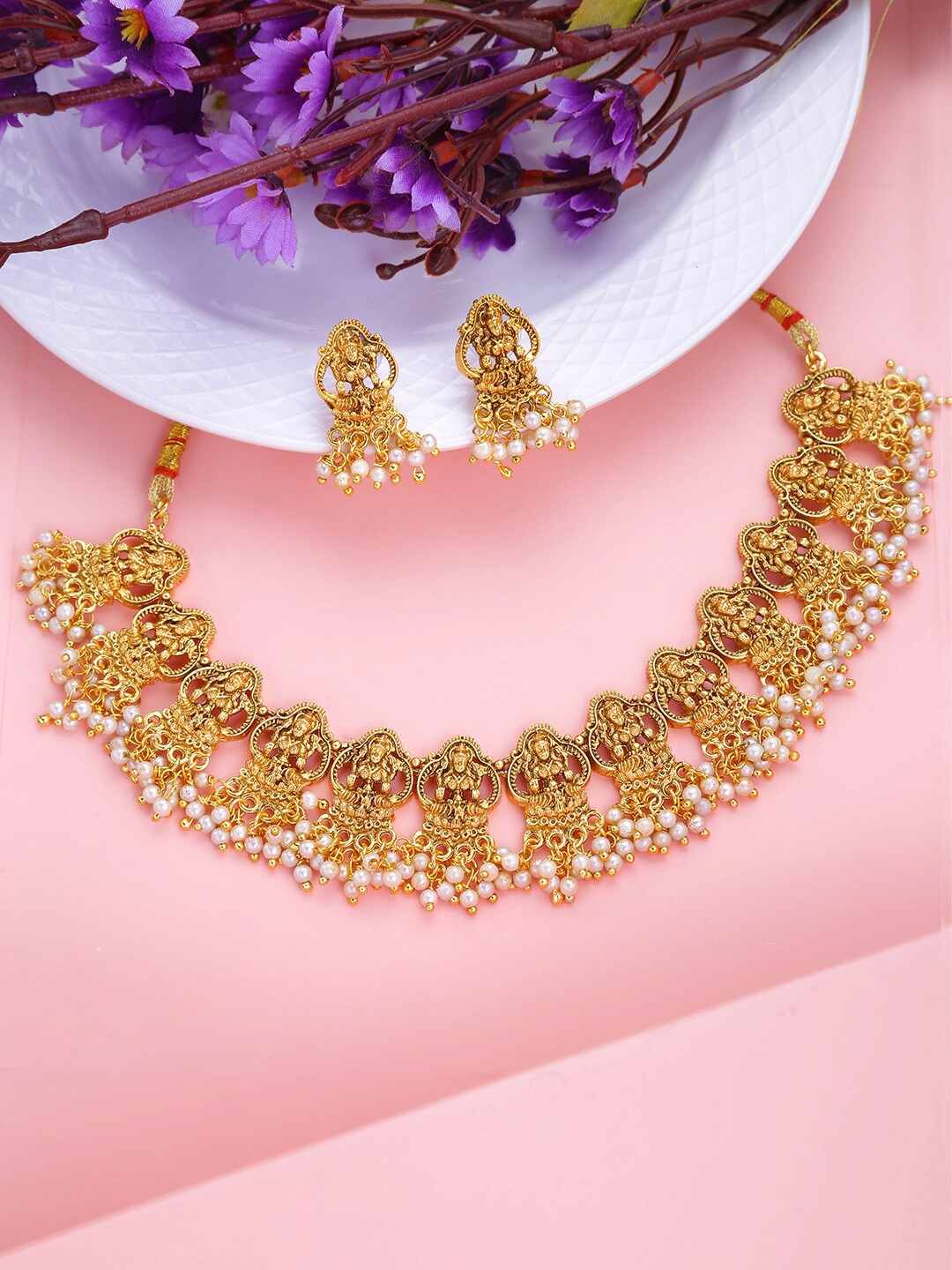

Yellow Chimes Gold-Plated Traditional Temple Choker Jewellery Set
