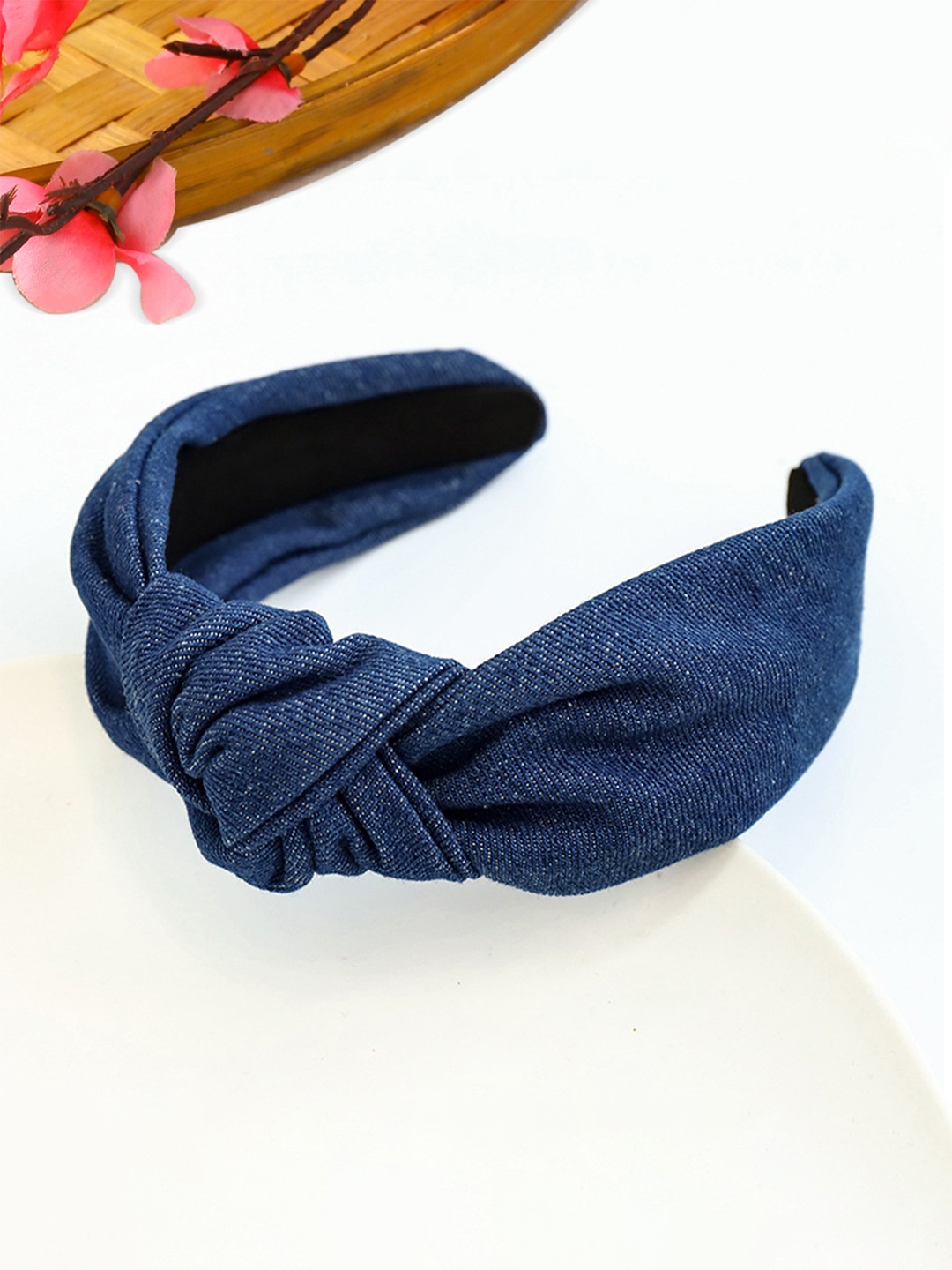 

Yellow Chimes Dark Blue Denim Fabric Knot Headband