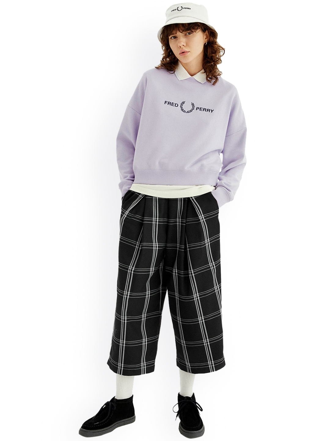 

Fred Perry Women Checked Culottes Trousers, Black