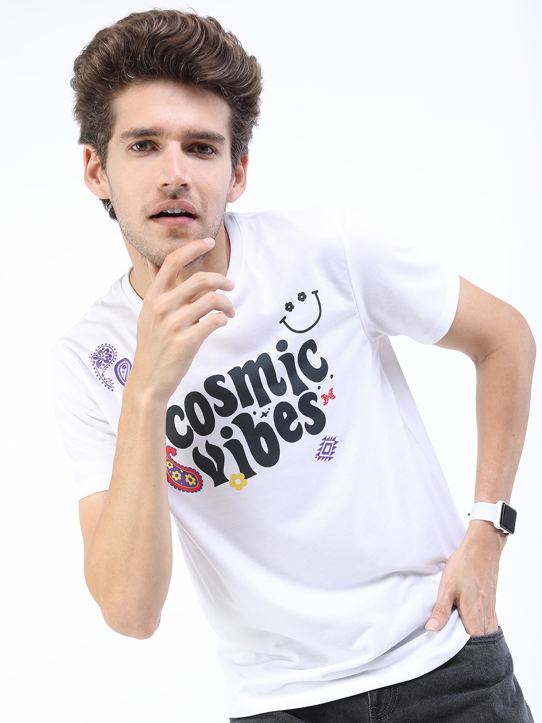 

HIGHLANDER Men White Typography Printed Slim Fit T-shirt