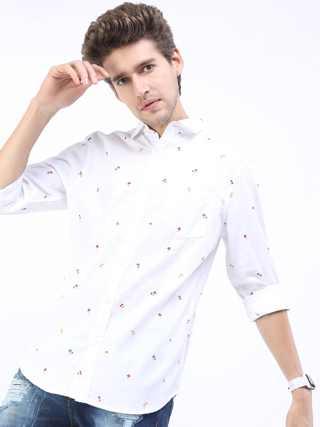 

HIGHLANDER Men White Slim Fit Printed Casual Shirt