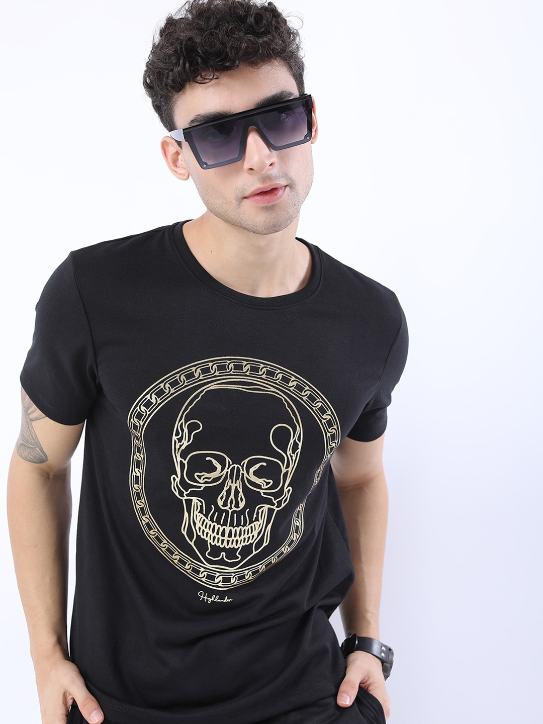 

HIGHLANDER Men Black Printed Slim Fit T-shirt