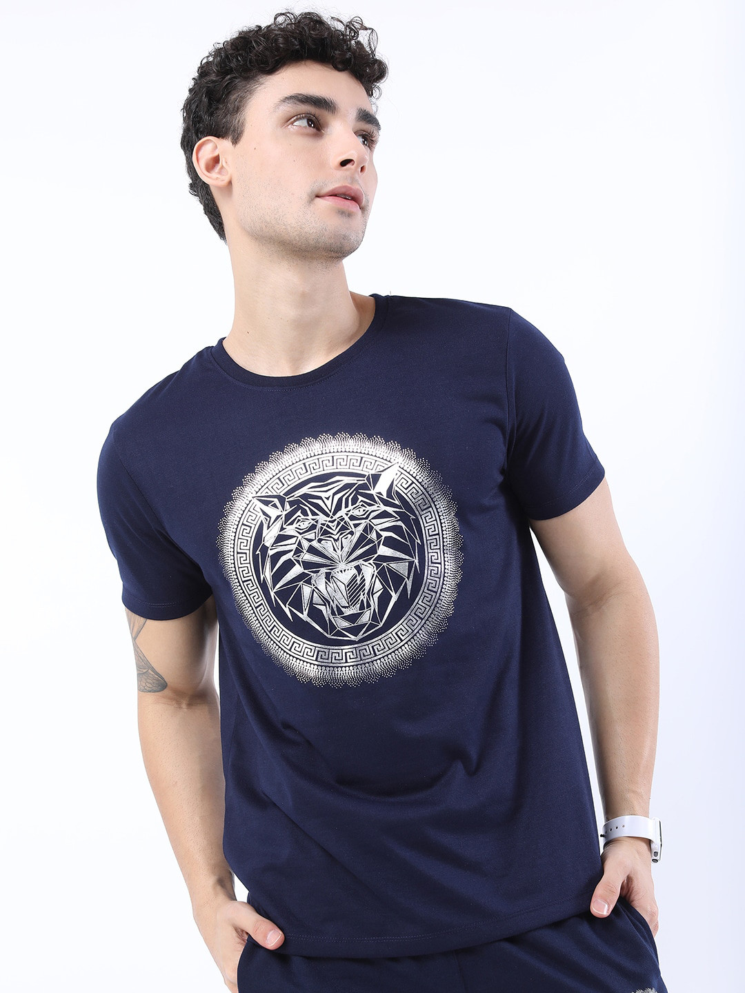 

HIGHLANDER Men Navy Blue Printed Slim Fit T-shirt