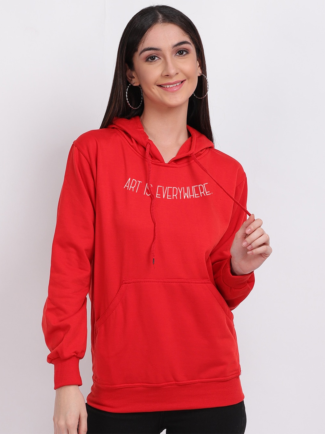 

Mad Over Print Women Red Art Is Everywhere Typography Print Hooded Sweatshirt