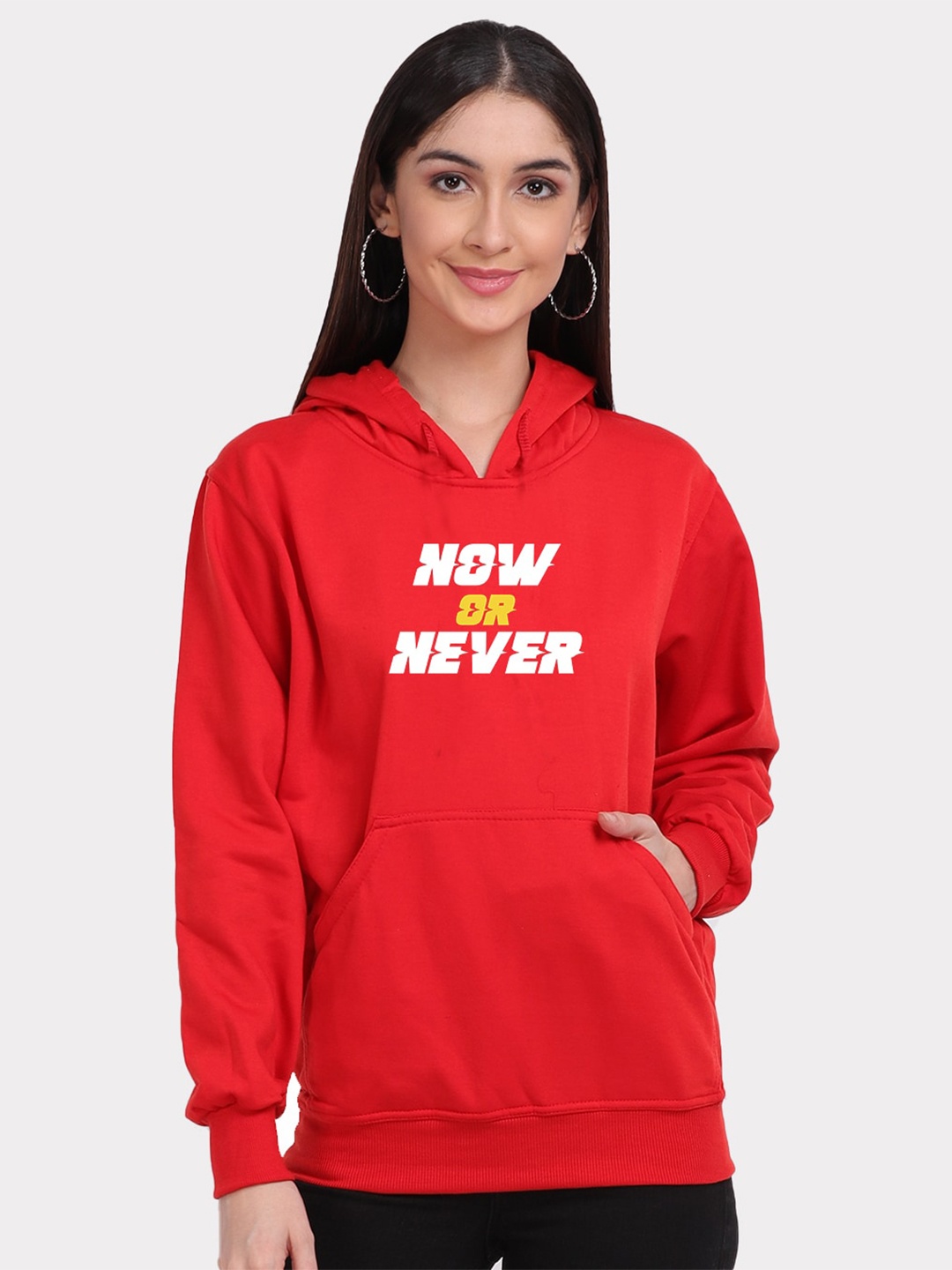 

Mad Over Print Women Red Printed Hooded Sweatshirt