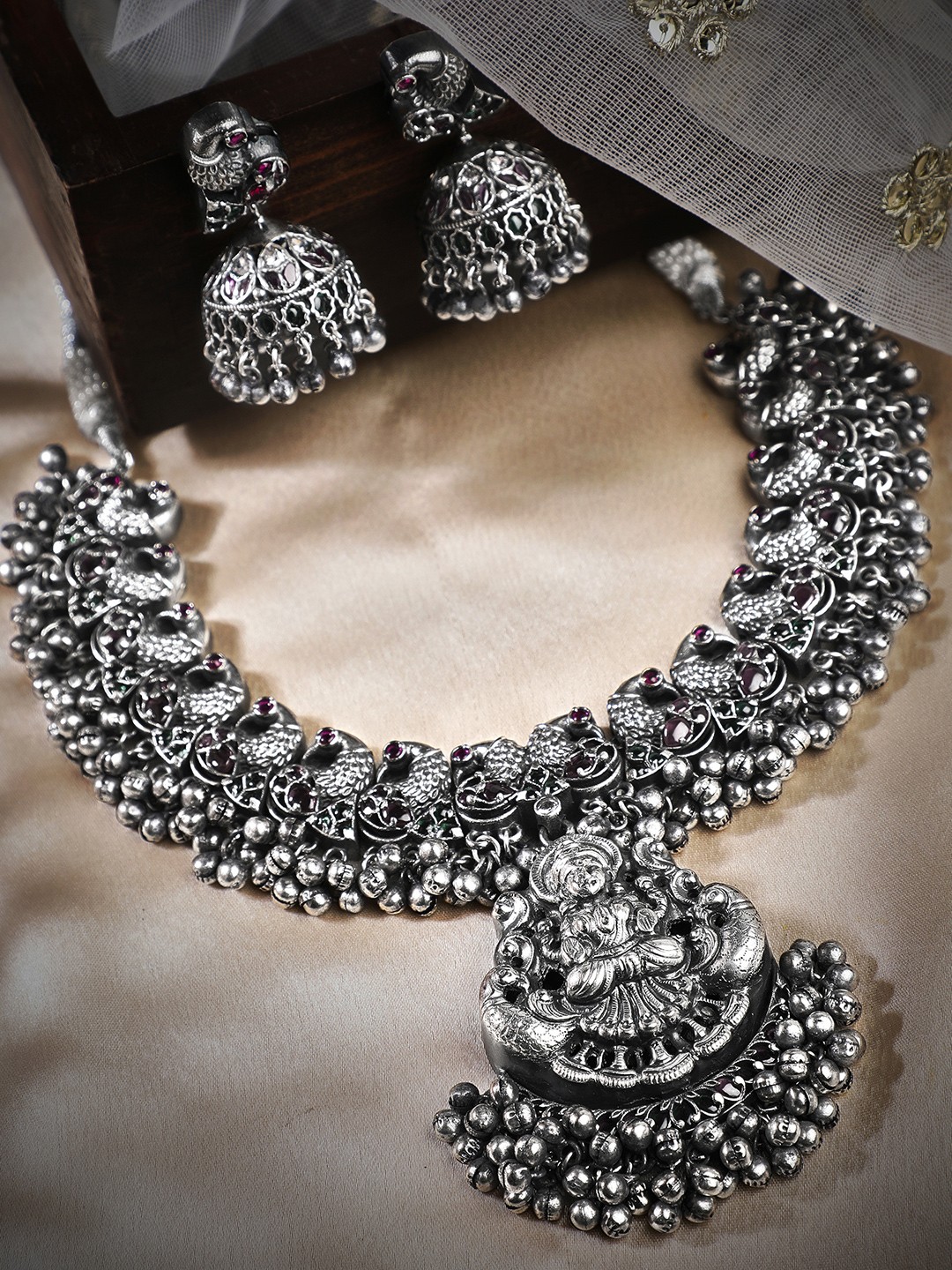 

Rubans Oxidised Silver Plated Temple Jewellery Set