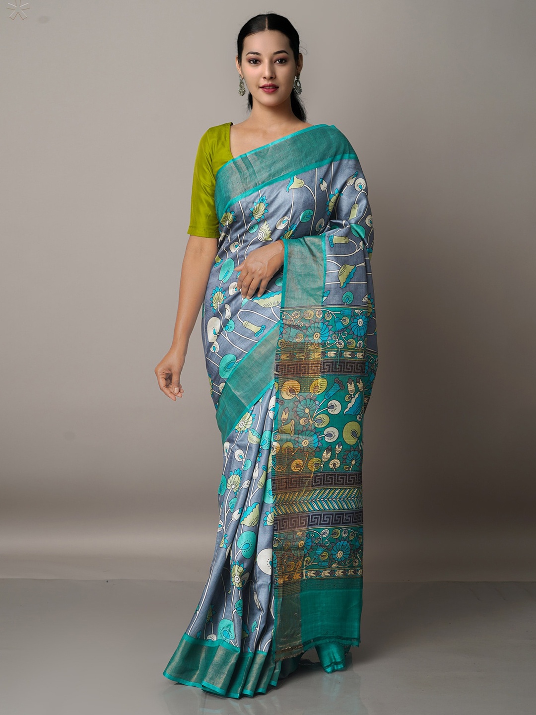 

Unnati Silks Blue Pure Handloom Bengal Tussar Silk Saree