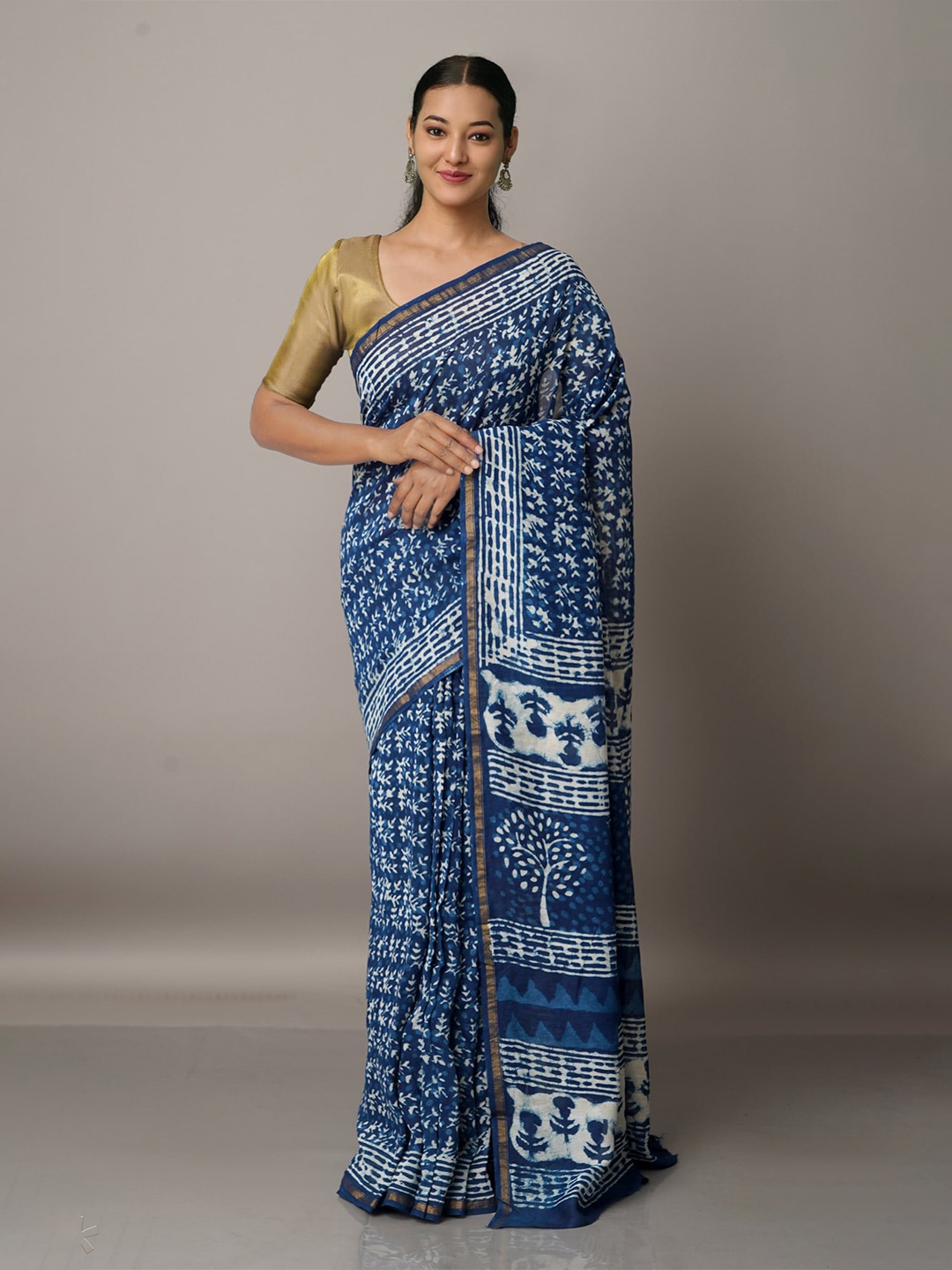 

Unnati Silks Blue Pure Preet Dabu Chanderi Sico Saree