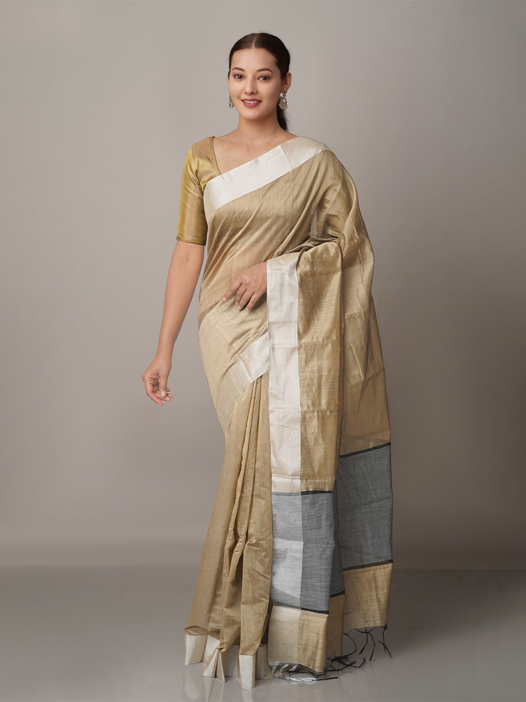 

Unnati Silks Cream Chanderi Sico Saree