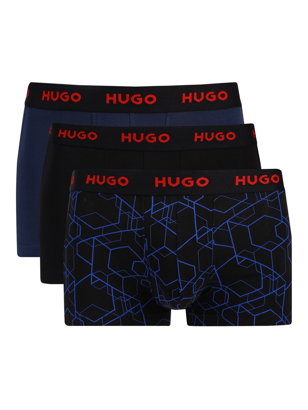 

HUGO Men Pack of 3 Printed Trunks, Navy blue