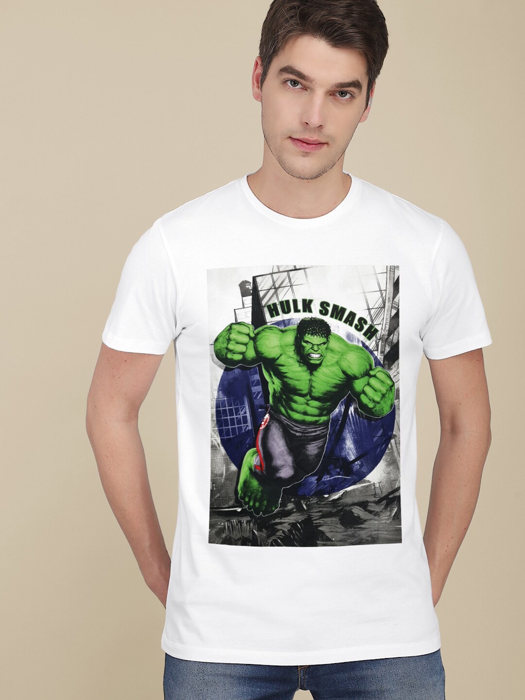 

Free Authority Men White Hulk Printed T-shirt