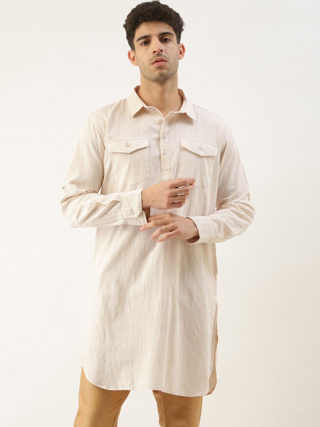 

WHITE HEART Men Khaki Pure Cotton Pathani Kurta