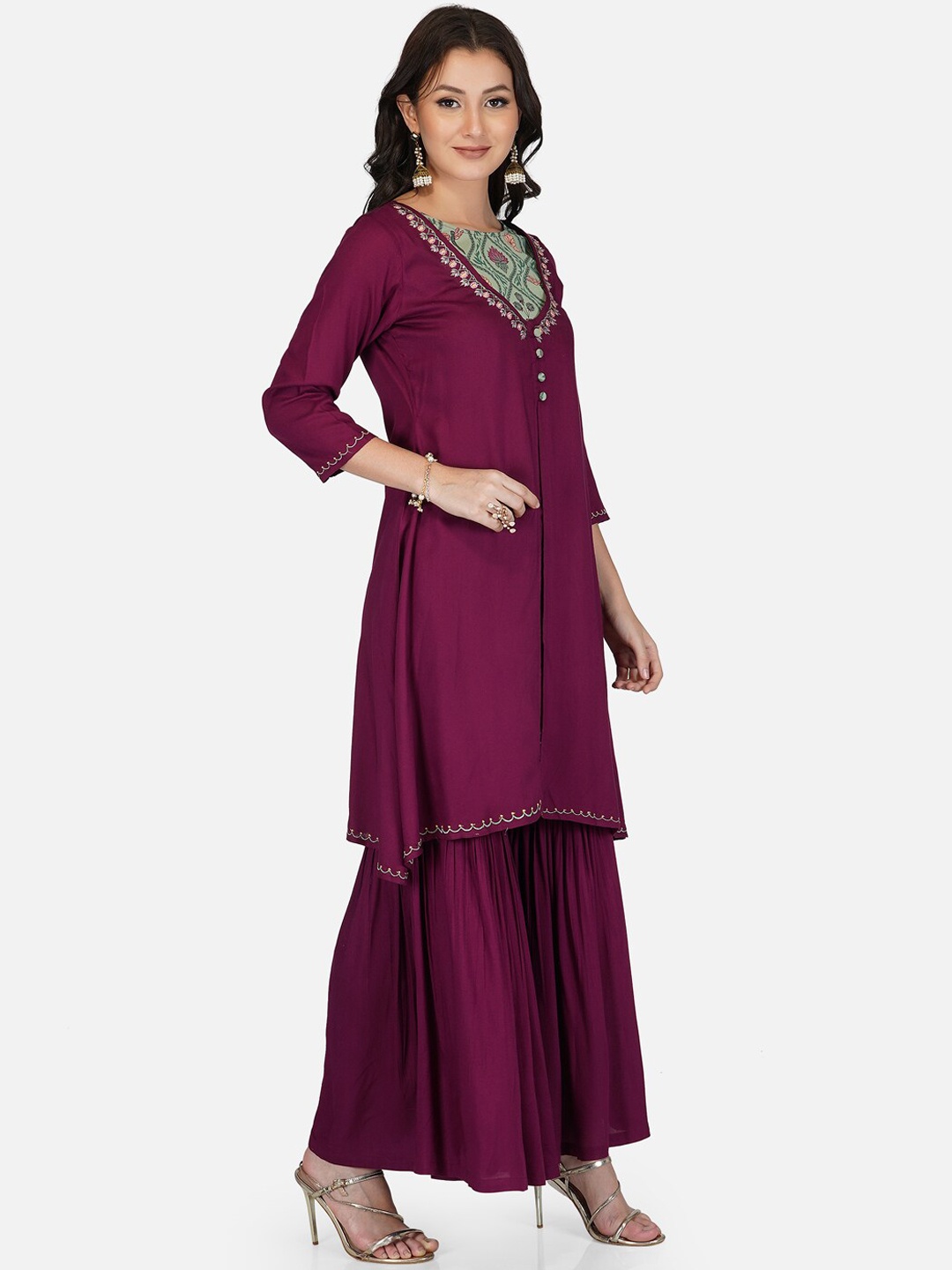 

METRO-FASHION Women Purple Printed Kurta with Sharara